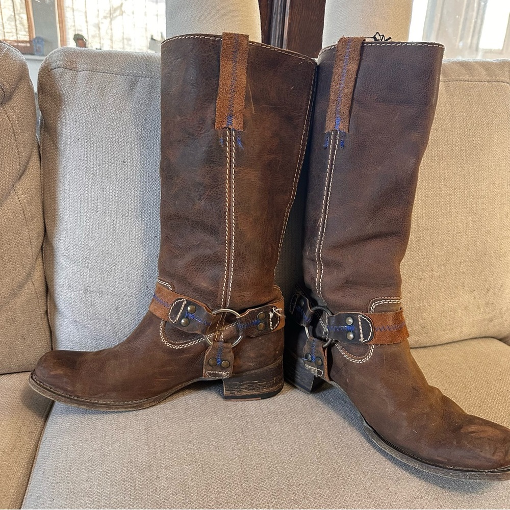 Bed Stu Roma Harness Boots Rugged Brown Leather Pull On Bottle Opener Classic - Picture 3 of 12